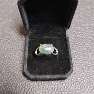 REAL Water Grass Agate Natural Stone Ring Size 7-8 Stainless Steel Rings